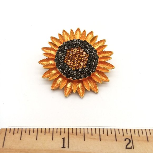 Sunflower Brooch Enamel Rhinestone Pin Stylish Glam Fashion Summer Sunshine - Picture 3 of 4